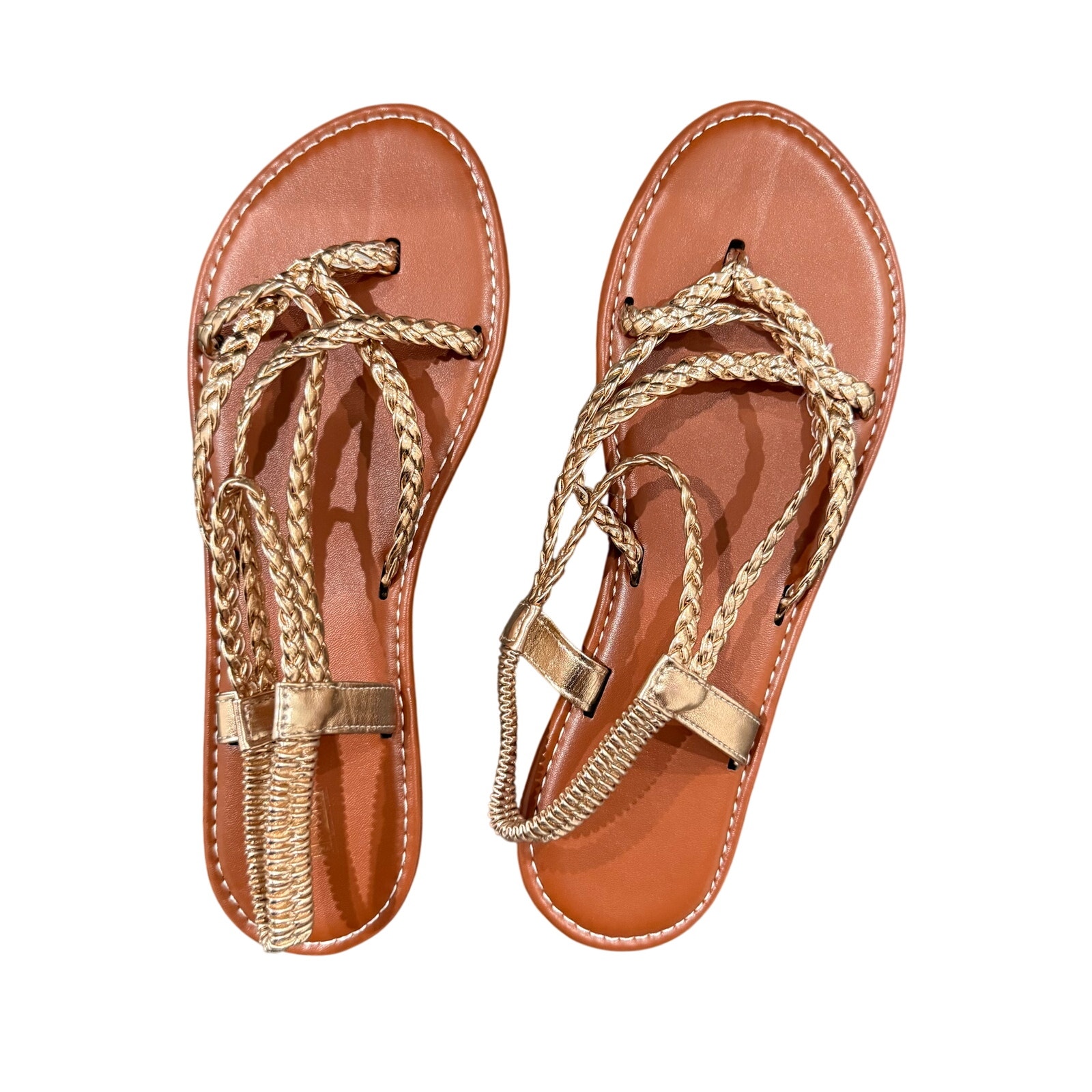 Women's Casual Woven Strappy Sandals In Rose Gold, Size 9.5